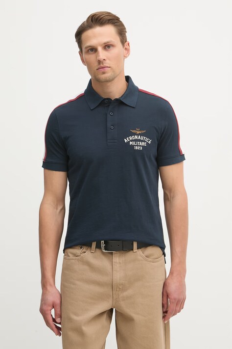 Bavlněné polo tričko Aeronautica Militare pánské, tmavomodrá barva, s aplikací, PO1926UJ00723