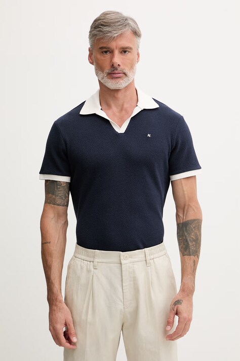 Karl Lagerfeld polo pánské s bavlnou námořnické modré B2M46062