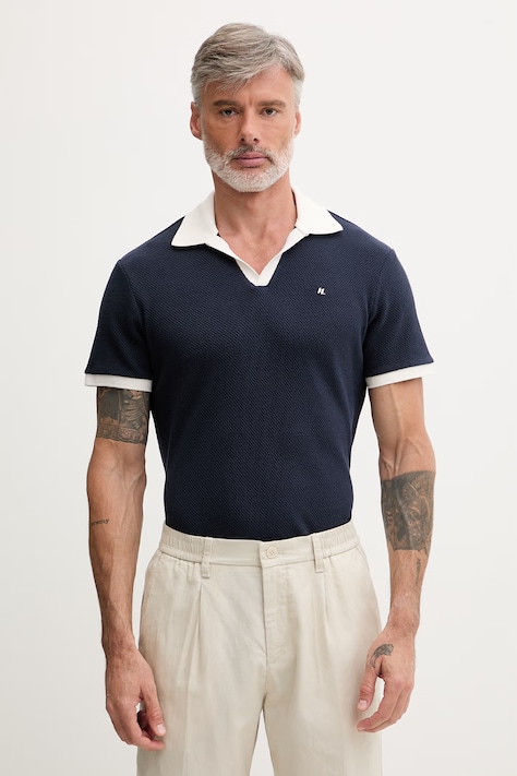 Karl Lagerfeld polo pánské s bavlnou námořnické modré B2M46062