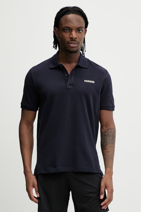Napapijri polo bawełniane SMALL BOX męski kolor granatowy gładki NP0A88TQ1761