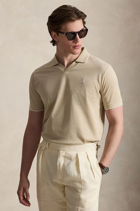 Polo Ralph Lauren JAQUARD PIQUE polo bawełniane męskie beżowe 710964535500