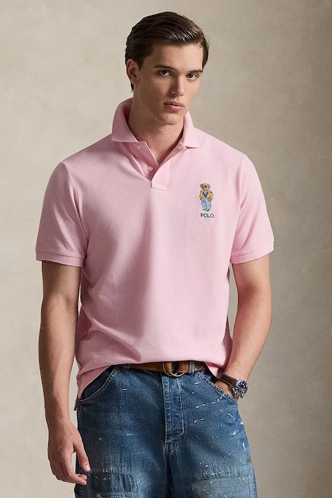 Polo Ralph Lauren MESH-KNT-POLO polo bawełniane męskie różowe 710B16617002