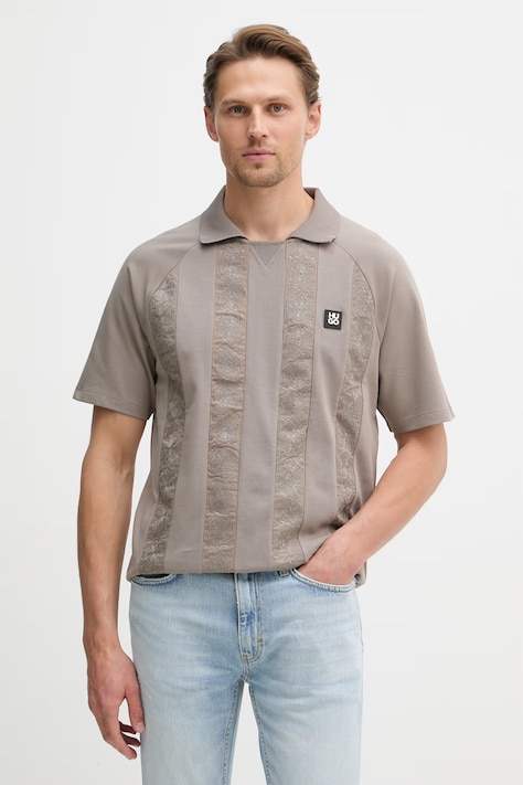 HUGO поло для мужчин из хлопка Dromos бежевое 50556604