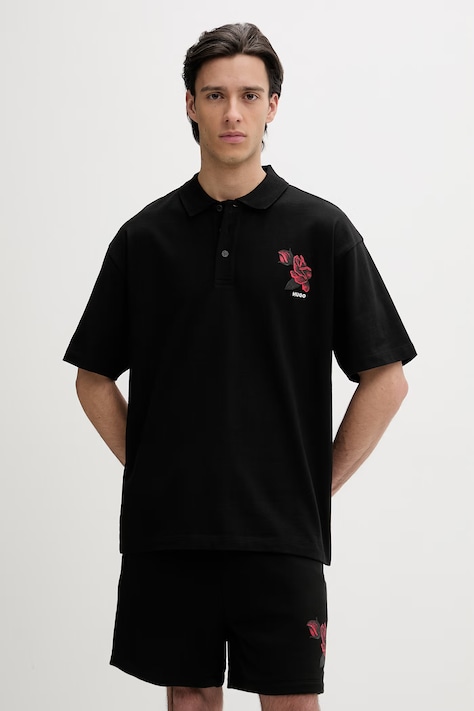 HUGO polo bawełniane Dardigo męski kolor czarny z nadrukiem 50556857