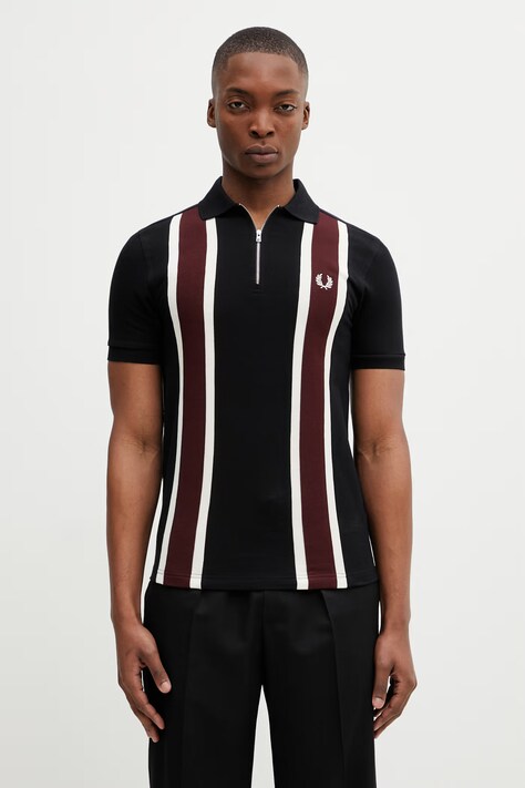 Памучна тениска с яка Fred Perry в черно с десен M2420