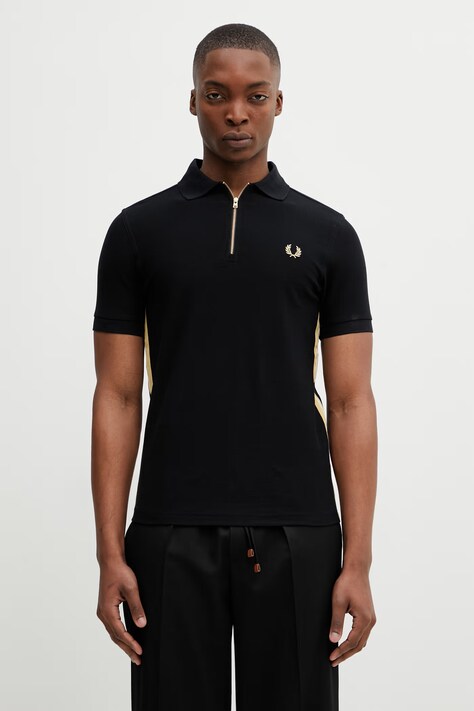 Fred Perry polo de bumbac culoarea negru, cu imprimeu, M2443
