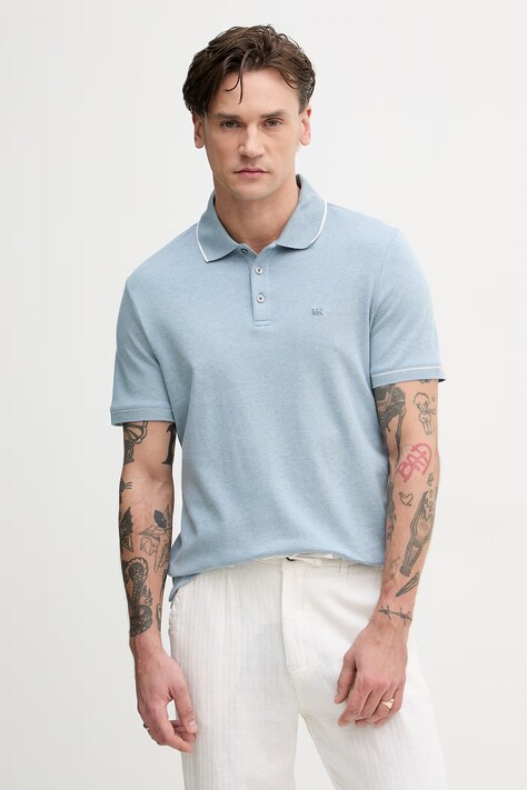 Michael Kors polo męskie bawełniane niebieskie CB952SX20B