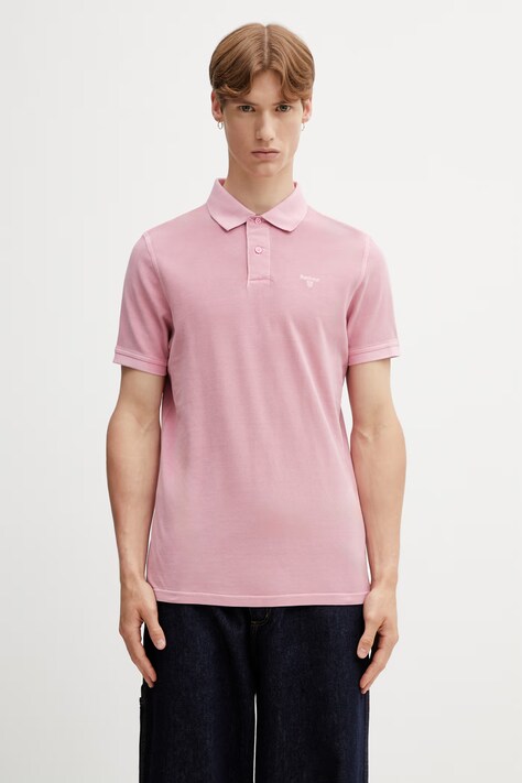 Barbour MML1535PI38 polo bawełniane męskie różowe Washed Tartan