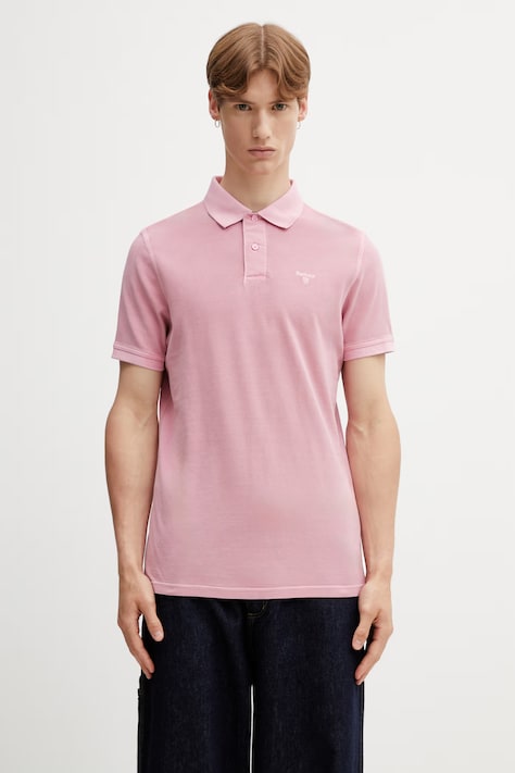Barbour MML1535PI38 polo bawełniane męskie różowe Washed Tartan