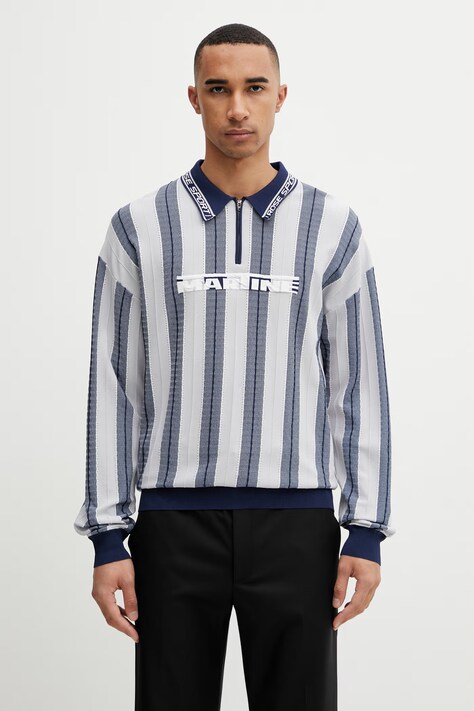 Martine Rose Logo polo męskie z wiskozy niebieskie 958YA12507