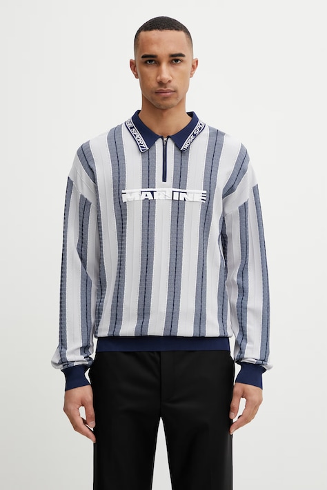 Martine Rose Logo polo męskie z wiskozy niebieskie 958YA12507