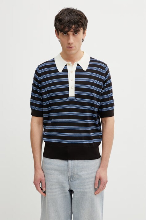 Wales Bonner Breeze polo wełniane męskie brązowe US26KNS4879.WO04.581