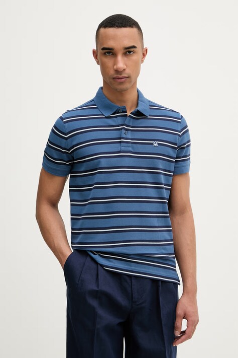 United Colors of Benetton polo męskie bawełniane niebieskie 3UTCU302S