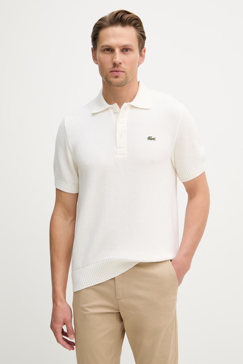 Lacoste polo swetrowe męskie z dodatkiem wełny beżowe AH1028