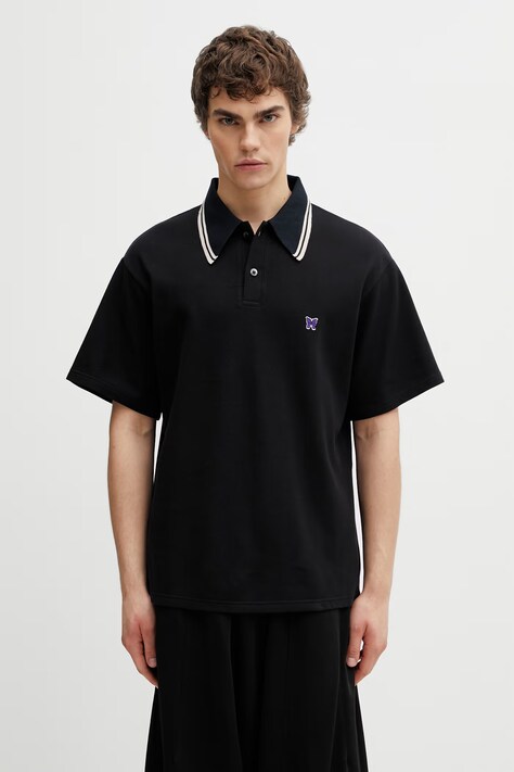 Needles polo bawełniane męskie czarne SX442