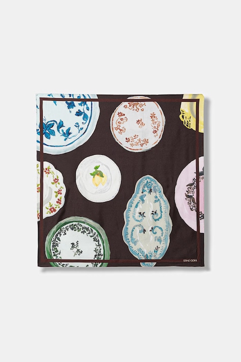 Stine Goya apaszka jedwabna damska kolor brązowy wzorzysta SG-SS26-A010-2287