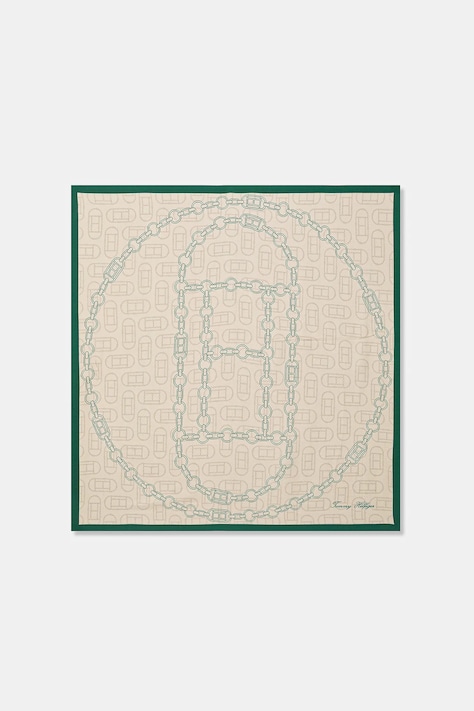 Hodvábna šatka Tommy Hilfiger béžová farba, AW0AW18277