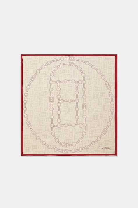 Hodvábna šatka Tommy Hilfiger béžová farba, AW0AW18277