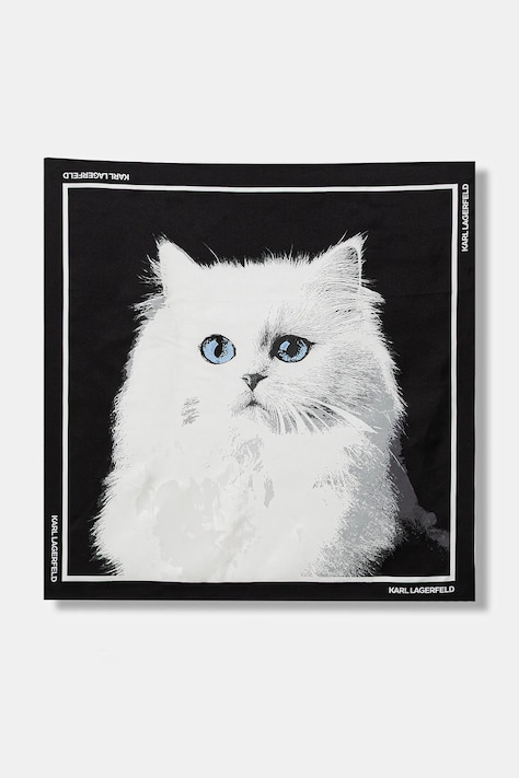 Karl Lagerfeld apaszka jedwabna IKON damska kolor czarny wzorzysta B1W33034