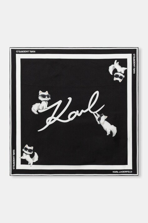 Μεταξωτό φουλάρι Karl Lagerfeld IKON χρώμα: μαύρο, B1W33083