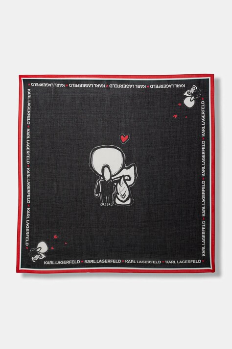 Karl Lagerfeld chusta z dodatkiem jedwabiu IKON VALENTINE damska kolor czarny wzorzysta B1W33106