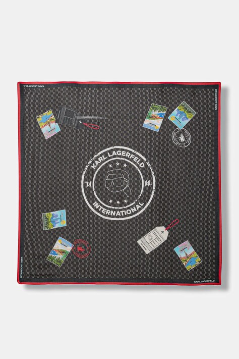 Karl Lagerfeld chusta z domieszką jedwabiu IKON MONOGRAM damska kolor czarny wzorzysta B1W33032