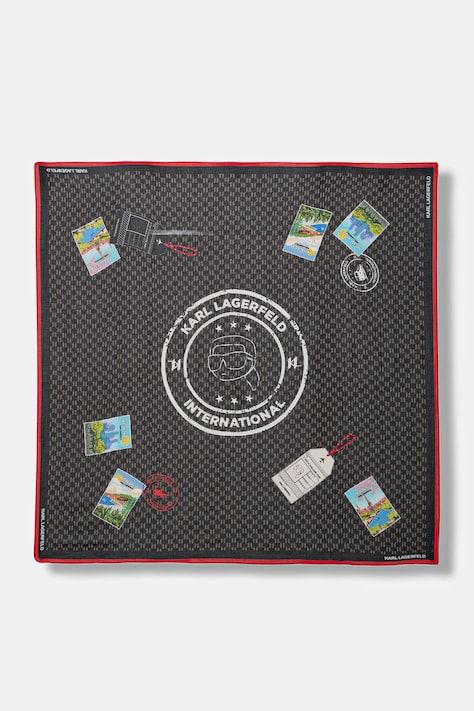 Karl Lagerfeld chusta z domieszką jedwabiu IKON MONOGRAM damska kolor czarny wzorzysta B1W33032