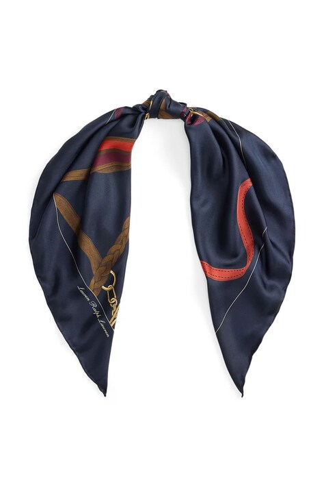 Lauren Ralph Lauren apaszka jedwabna damski kolor granatowy wzorzysta 454P09781