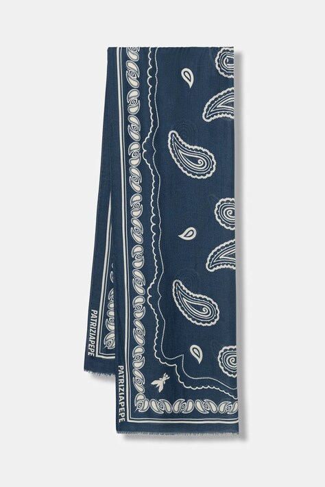 Patrizia Pepe szal z dodatkiem jedwabiu damski kolor niebieski wzorzysty 8F0126 A706