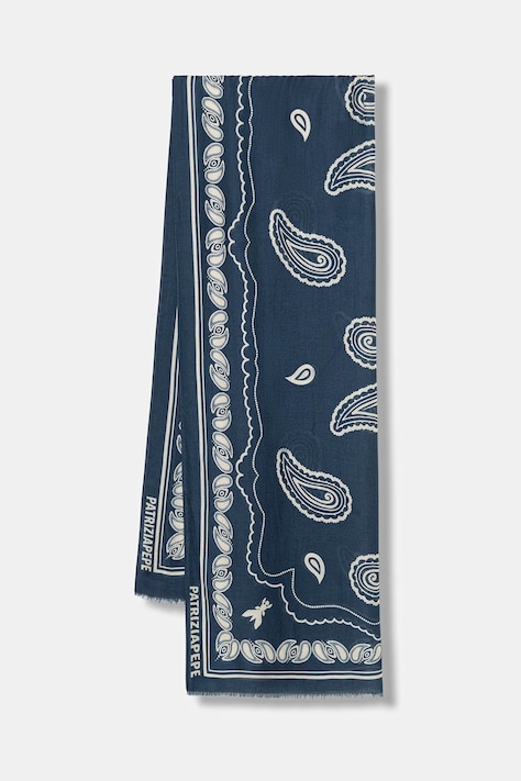 Patrizia Pepe szal z dodatkiem jedwabiu damski kolor niebieski wzorzysty 8F0126 A706