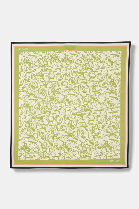 Trussardi apaszka jedwabna damska kolor zielony wzorzysta S007C000009N