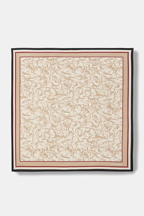 Trussardi apaszka jedwabna damska kolor beżowy wzorzysta S007C000009N