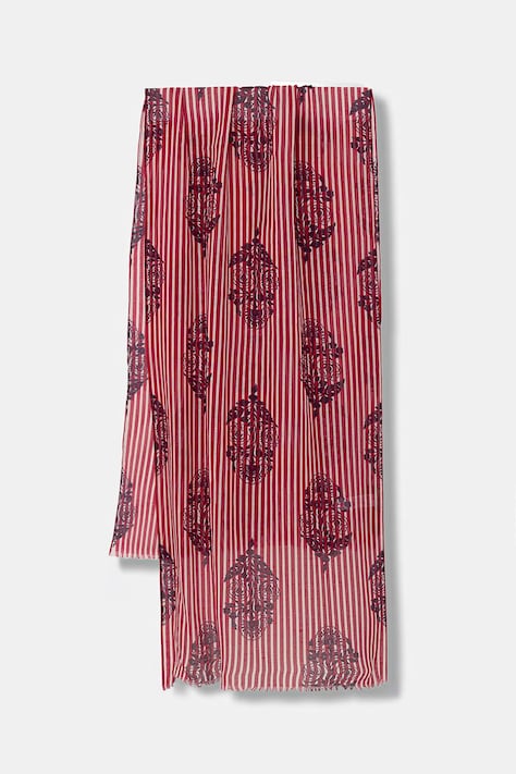 United Colors of Benetton dámsky šál s prímesou ľanu červený 6FL0VU007