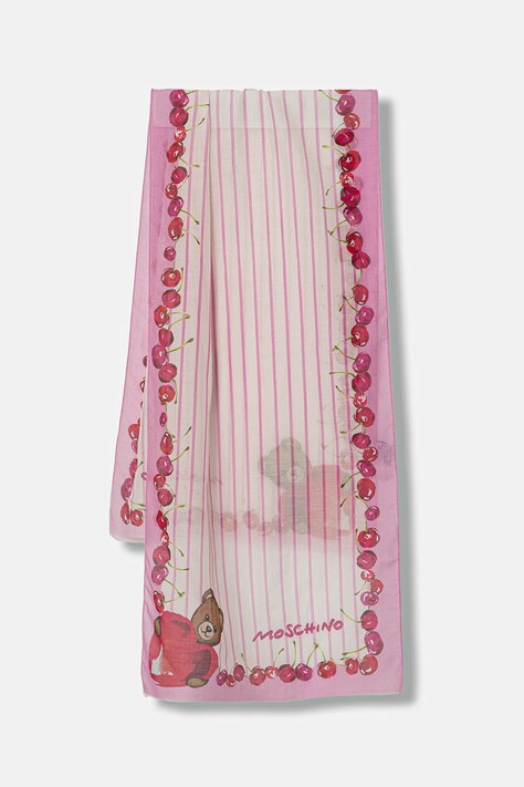 Moschino szal z dodatkiem jedwabiu damski kolor różowy wzorzysty M3386 03322