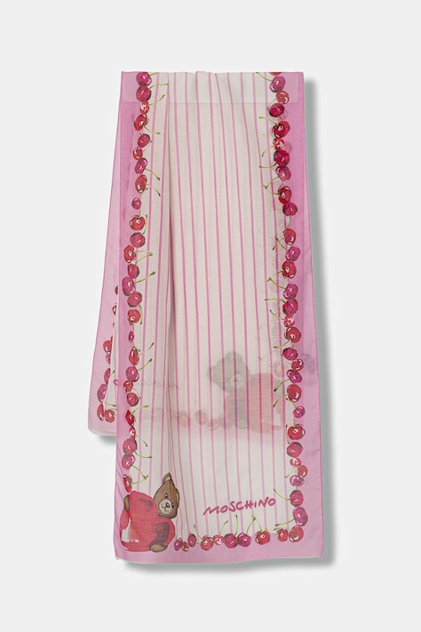Moschino szal z dodatkiem jedwabiu damski kolor różowy wzorzysty M3386 03322