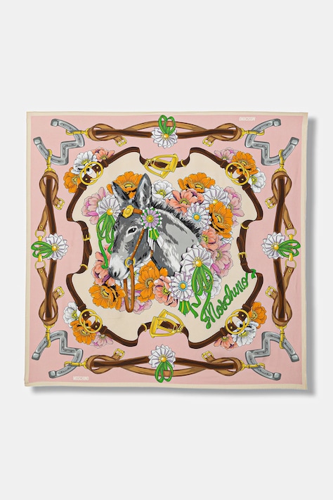 Moschino chusta jedwabna damska kolor różowy wzorzysta M3376 03549