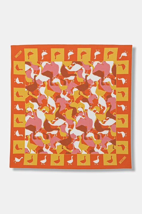 Moschino chusta bawełniana damska kolor pomarańczowy wzorzysta M5872 50207