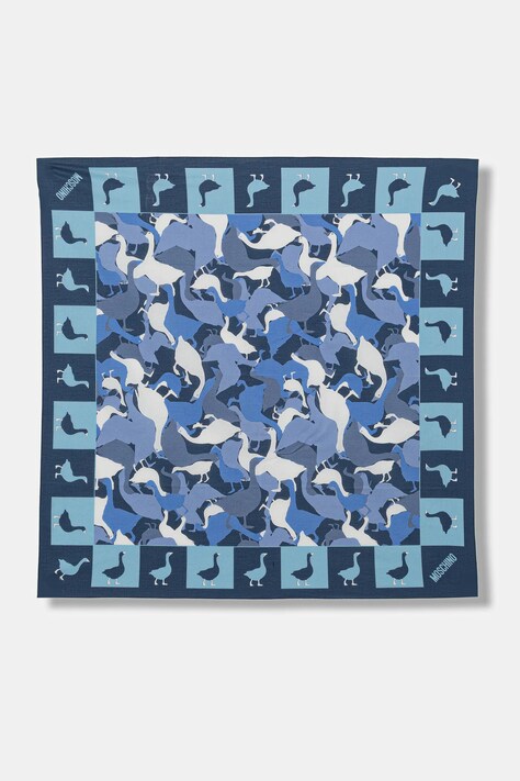 Moschino chusta bawełniana damska kolor niebieski wzorzysta M5872 50207