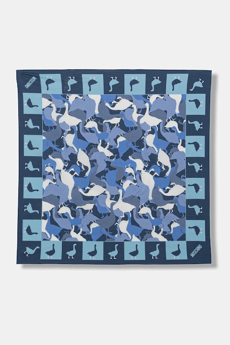 Moschino chusta bawełniana damska kolor niebieski wzorzysta M5872 50207