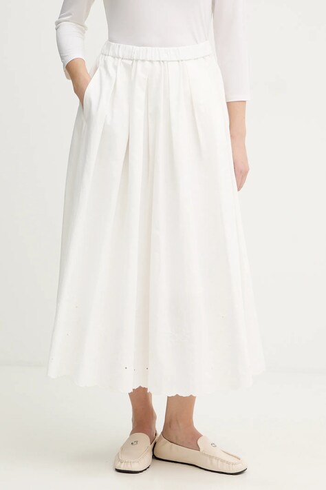 Weekend Max Mara spódnica z dodatkiem lnu PIO kolor beżowy midi rozkloszowana 2615101021600