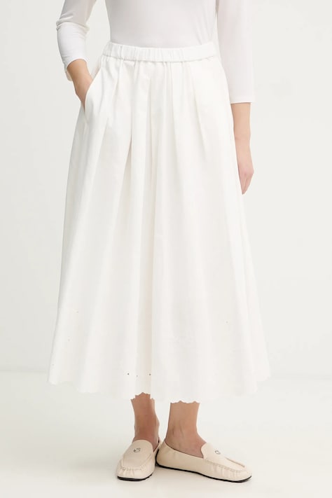 Weekend Max Mara spódnica z dodatkiem lnu PIO kolor beżowy midi rozkloszowana 2615101021600