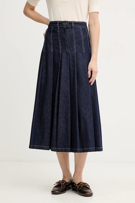 Weekend Max Mara fustă jeans OVALE culoarea bleumarin, midi, evazati, 2615101071600