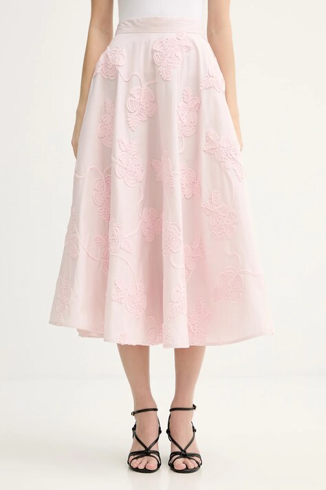 Rotate spódnica bawełniana kolor różowy midi rozkloszowana 1151001809