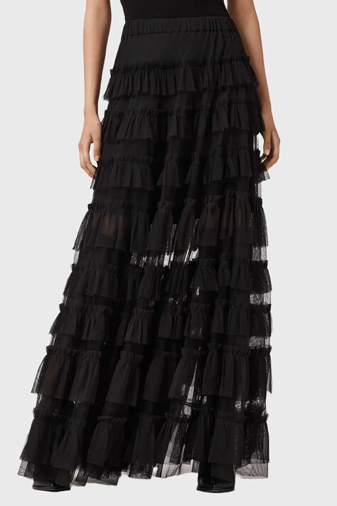 AllSaints spódnica kolor czarny maxi rozkloszowana W071RD