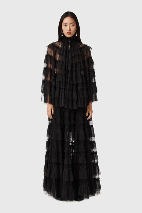 AllSaints spódnica kolor czarny maxi rozkloszowana W071RD