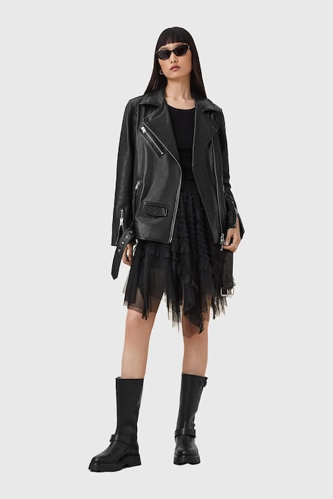 Sukňa AllSaints čierna farba, mini, áčkový strih, W040RD