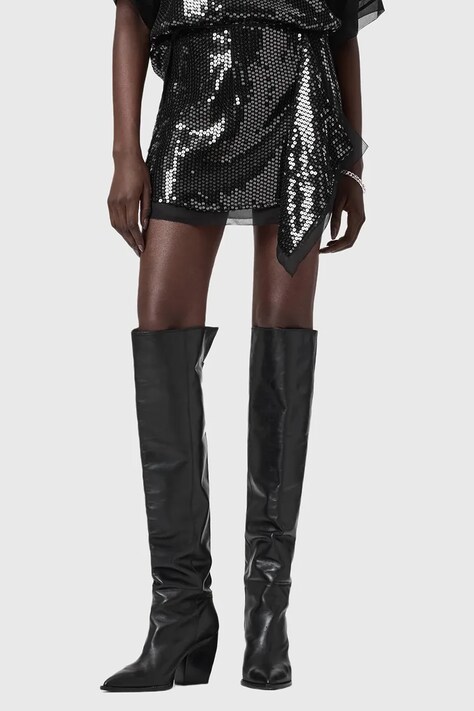 AllSaints spódnica kolor czarny mini rozkloszowana W035RD
