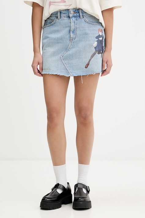 Džínová sukně Hugo Blue HUGO x Jujutsu Kaisen modrá barva, mini, pouzdrová, 50557549