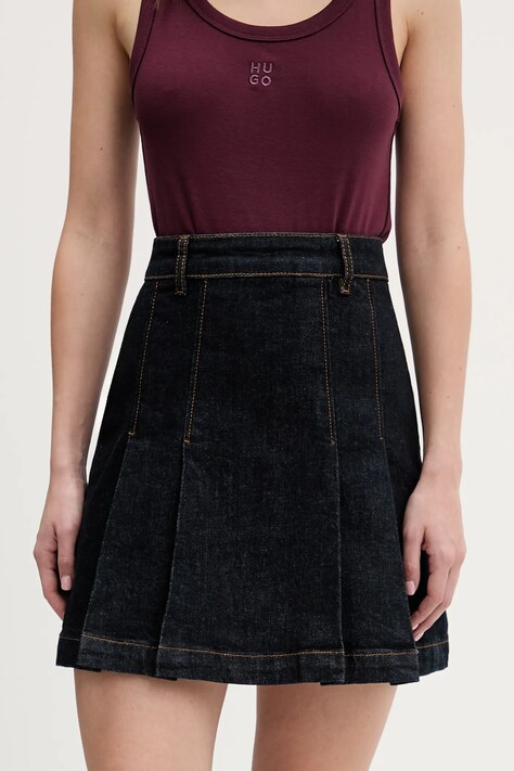 Suknja HUGO Gerelise boja: tamno plava, mini, širi se prema dolje, 50556742