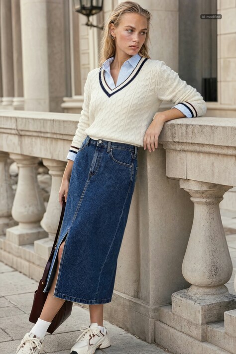 Tommy Hilfiger Дънкова пола Tommy Hilfiger в тъмносиньо среднодълга разкроена WW0WW47729